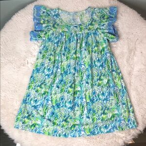 Lilly Pulitzer Stassie dress with scalloped embroidered sleeves, size 6/7